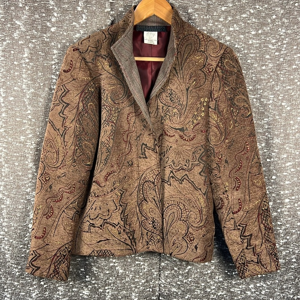 Harve Benard Women's Brown Paisley Fall Wool Blazer Jacket Size 8